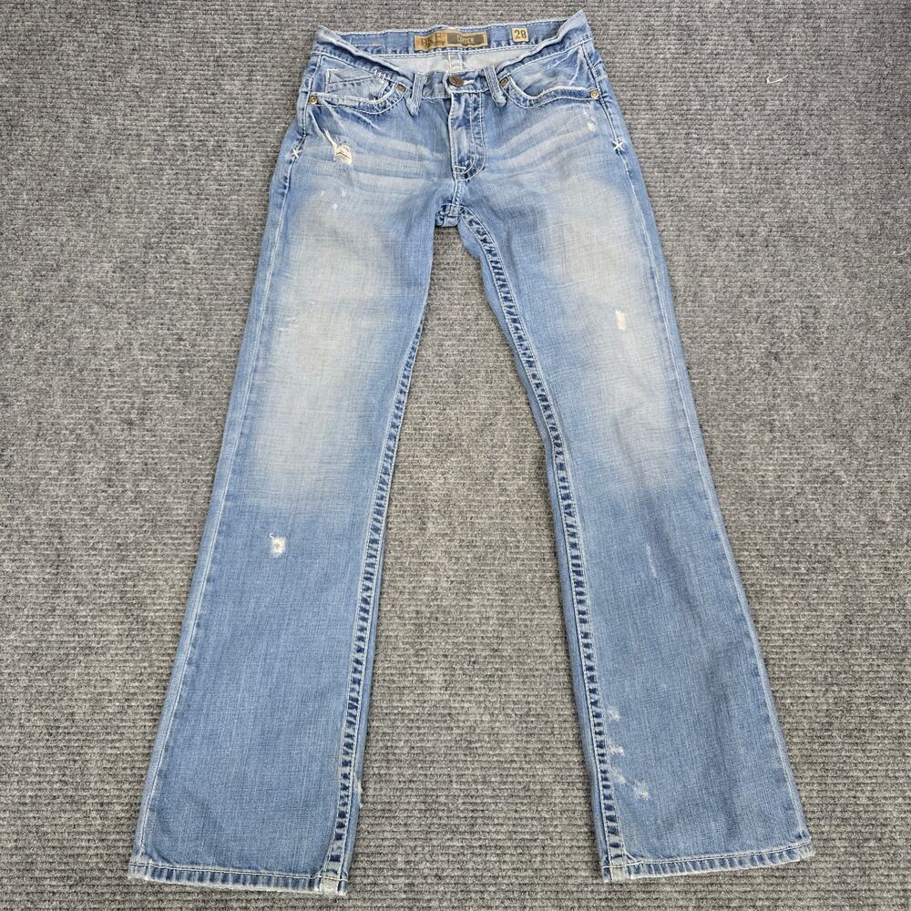 BKE Carter Jeans Mens 28x32 Light Wash Distressed Bootcut Buckle Denim